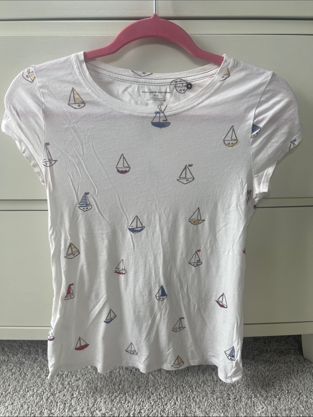 Pilcro (Anthropologie) ivory sailboat print tee. Small